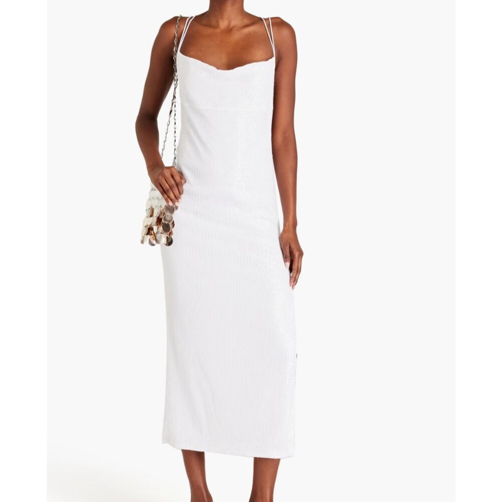 ROTATE BIRGER CHRISTENSEN Sequined ribbed-knit white midi dress NWT $350
